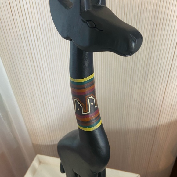 Black Wooden Giraffe Sculpture with Colorful Accents
H 21.5”.  X.  2”. X. 4”. - Picture 8 of 11